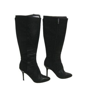 White House Black Market Black Leather Dress boots Knee High Pointed Toe Sz 8.5
